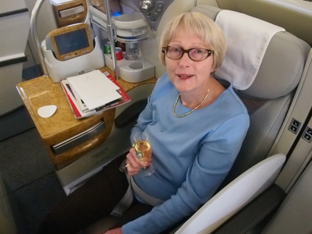 Sandra Tiltman Enjoying Emirates A380 Business Class